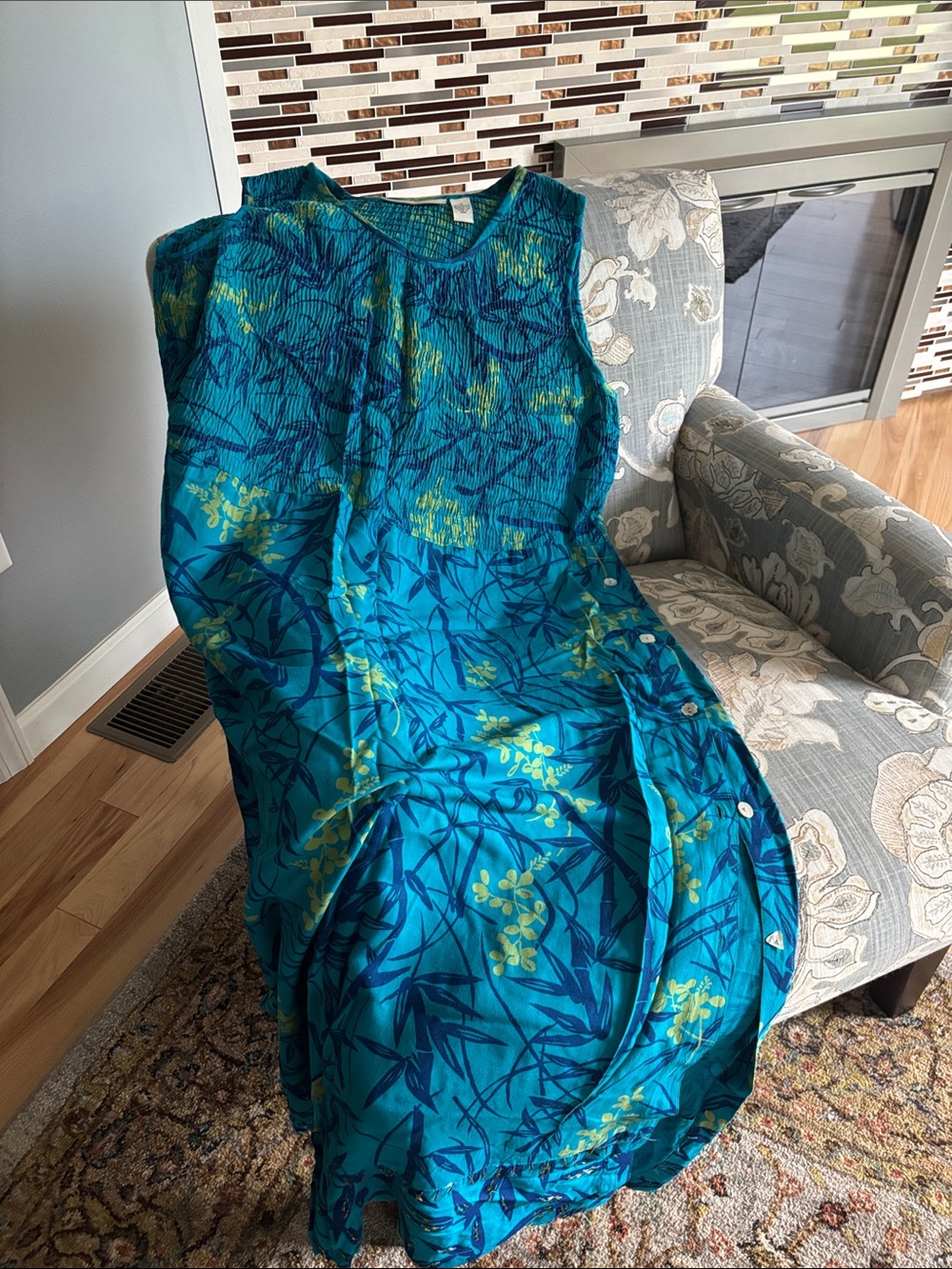 French Laundry, Caribbean blues and Yellow Floral Maxi Dress.